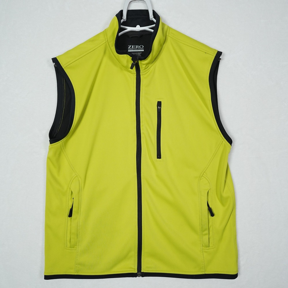 Zero Restriction Mens Golf Vest Lime Green Black Full Zip Softshell Size Large